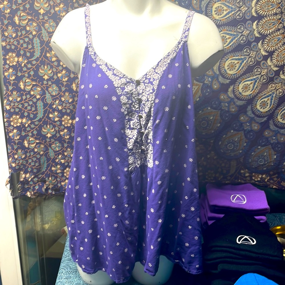 Purple Bohemian Spaghetti Strap Flowy Blouse